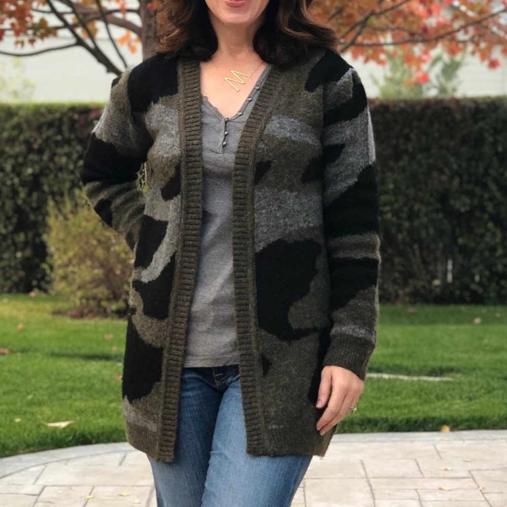 Moth by Anthropologie Camouflage Knit Sweater in Green and Gray